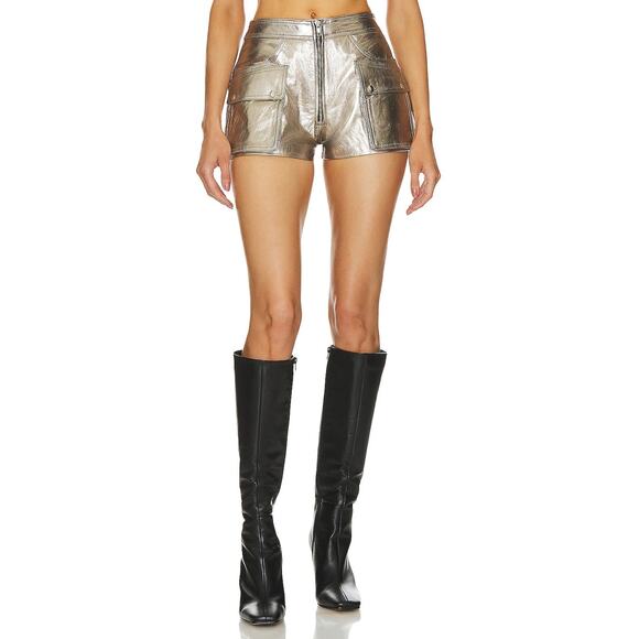 Understated Leather Life On Mars Cargo Shorts Zip Up Metallic Silver Size Small - Picture 1 of 9